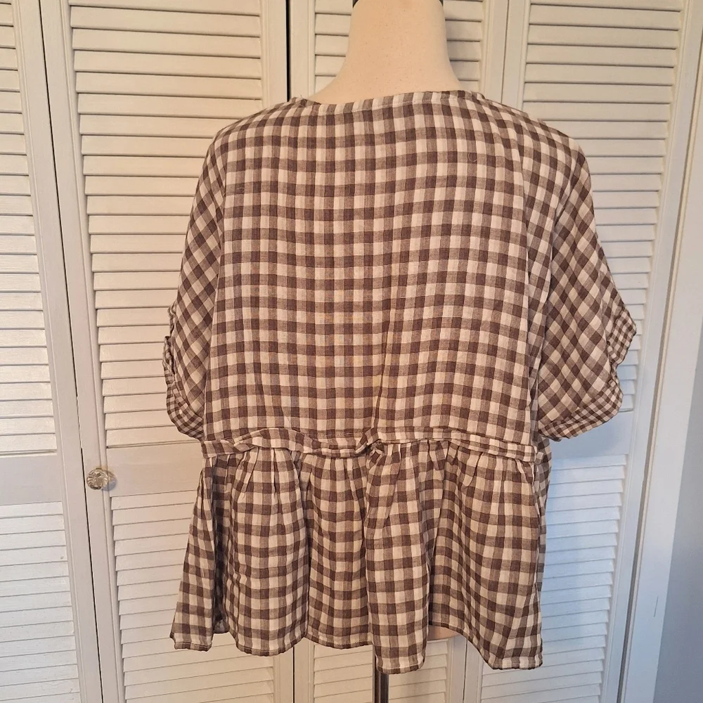 Fab'rik Gingham Babydoll Oversized Top LG *F - Picture 5 of 6